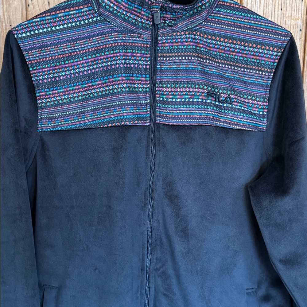 Fila Sport Black Fleece Jacket w/ Aztec Shoulder Panel – L - Picture 2 of 10